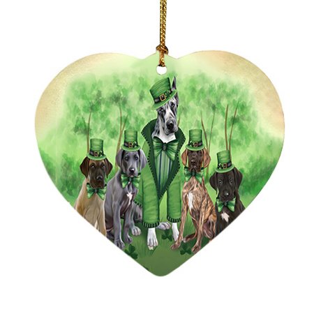 St. Patricks Day Irish Family Portrait Great Danes Dog Heart Christmas Ornament HPOR48810