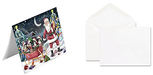 Santa Sled Dogs Christmas Happy Holidays Bernese Mountain Handmade Artwork Assorted Pets Greeting Cards and Note Cards with Envelopes for All Occasions and Holiday Seasons GCD2895