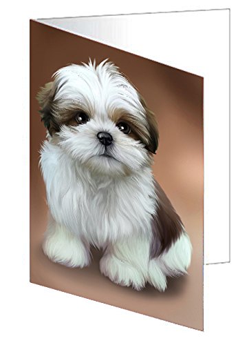 Shih Tzu Dog Handmade Artwork Assorted Pets Greeting Cards and Note Cards with Envelopes for All Occasions and Holiday Seasons D337