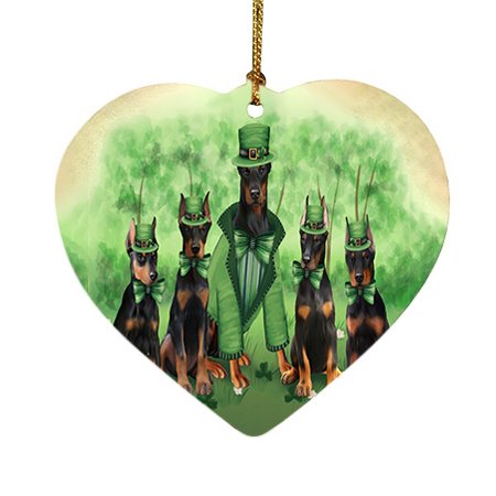 St. Patricks Day Irish Family Portrait Doberman Pinschers Dog Heart Christmas Ornament HPOR48796