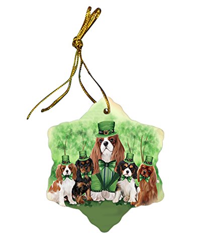 St. Patricks Day Irish Family Portrait Cavalier King Charles Spaniels Dog Star Porcelain Ornament SPOR48756