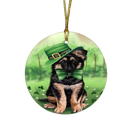St. Patricks Day Irish Portrait German Shepherd Dog Round Christmas Ornament RFPOR48796
