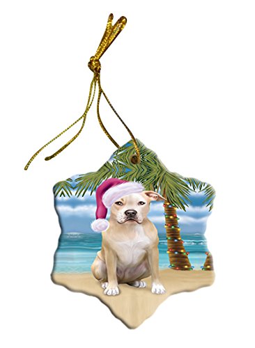 Summertime Pit Bull Dog on Beach Christmas Star Ornament POR2904