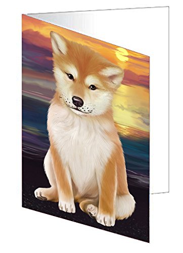 Shiba Inu Dog Handmade Artwork Assorted Pets Greeting Cards and Note Cards with Envelopes for All Occasions and Holiday Seasons D327