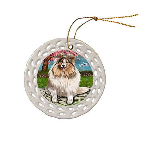 Shetland Sheepdog Dog Christmas Doily Ceramic Ornament