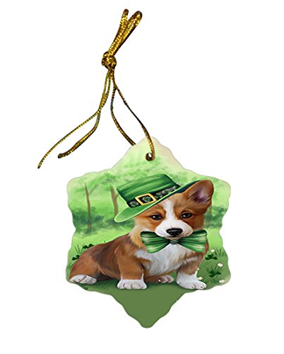 St. Patricks Day Irish Portrait Corgie Dog Star Porcelain Ornament SPOR48780