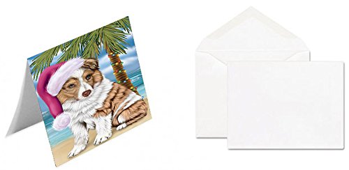 Summertime Happy Holidays Christmas Australian Shepherd Dog on Tropical Island Beach Handmade Artwork Assorted Pets Greeting Cards and Note Cards with Envelopes for All Occasions and Holiday Seasons