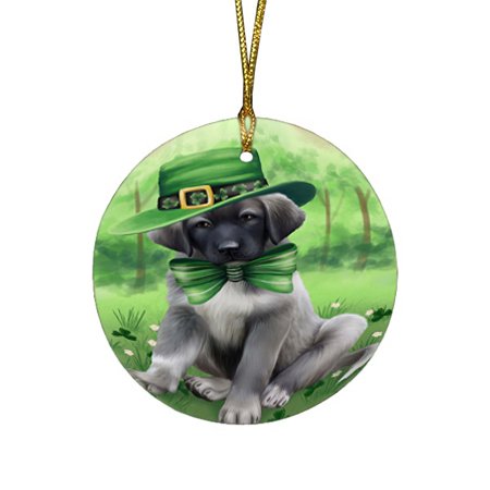St. Patricks Day Irish Portrait Anatolian Shepherd Dog Round Christmas Ornament RFPOR48446
