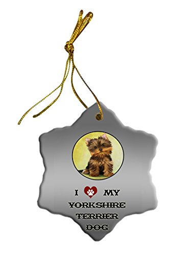 Yorkshire Terrier Dog Christmas Snowflake Ceramic Ornament