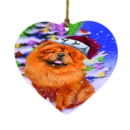 Winterland Wonderland Chow Chow Dog In Christmas Holiday Scenic Background Heart Ornament D456