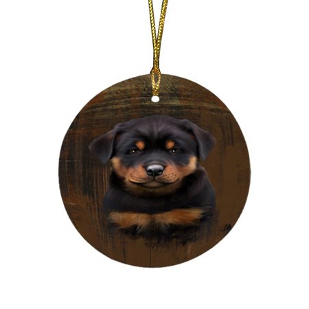 Rustic Rottweiler Dog Round Christmas Ornament RFPOR48249