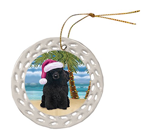 Summertime Poodle Dog on Beach Christmas Round Doily Ornament POR605