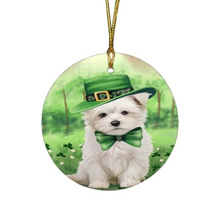 St. Patricks Day Irish Portrait Maltese Dog Round Christmas Ornament RFPOR48825