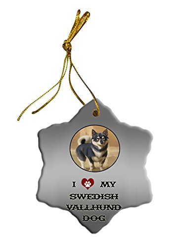 Swedish Vallhund Dog Christmas Snowflake Ceramic Ornament