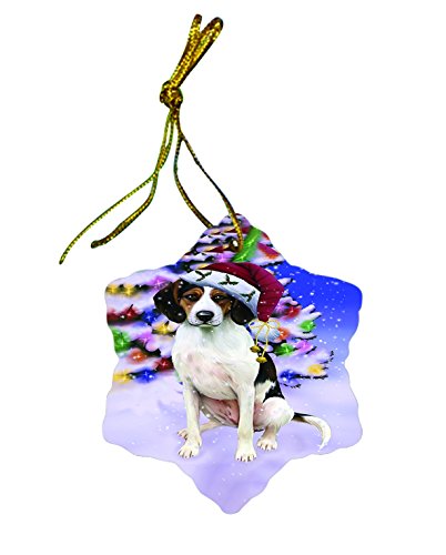 Winter Wonderland Treeing Walker Coonhound Dog Christmas Star Porcelain Ornament POR3003