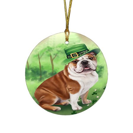 St. Patricks Day Irish Portrait Bulldog Round Christmas Ornament RFPOR48740