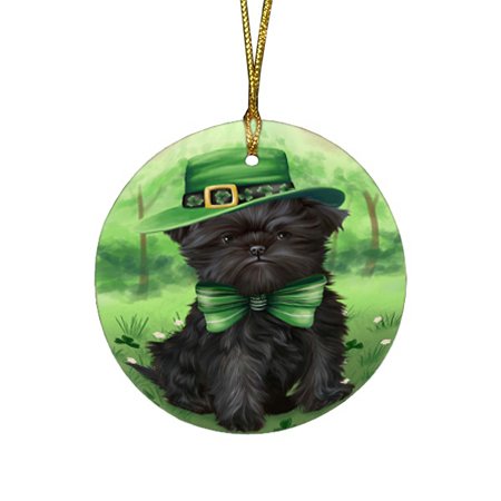 St. Patricks Day Irish Portrait Affenpinscher Dog Round Christmas Ornament RFPOR48436