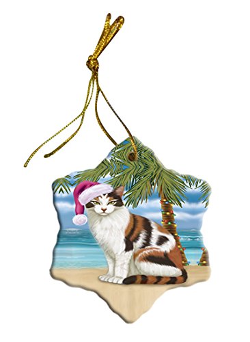 Summertime Calico Cat on Beach Christmas Star Ornament POR2822