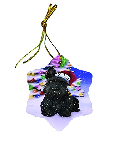 Scottish Terrier Dog Christmas Snowflake Ceramic Ornament