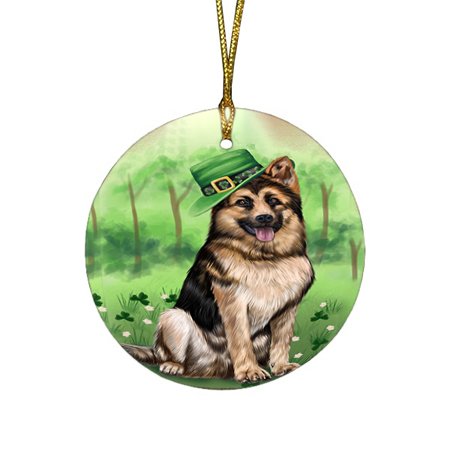 St. Patricks Day Irish Portrait German Shepherd Dog Round Christmas Ornament RFPOR48794