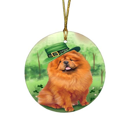 St. Patricks Day Irish Portrait Chow Chow Dog Round Christmas Ornament RFPOR48771