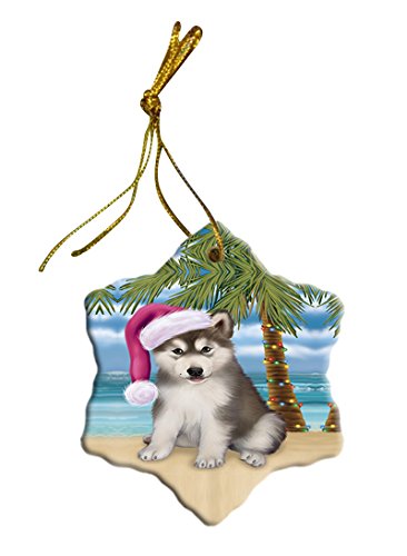 Summertime Alaskan Malamute Puppy on Beach Christmas Star Ornament POR2753