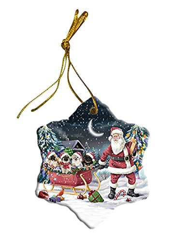 Santa Sled Dogs Pekingese Christmas Star Ornament POR2702