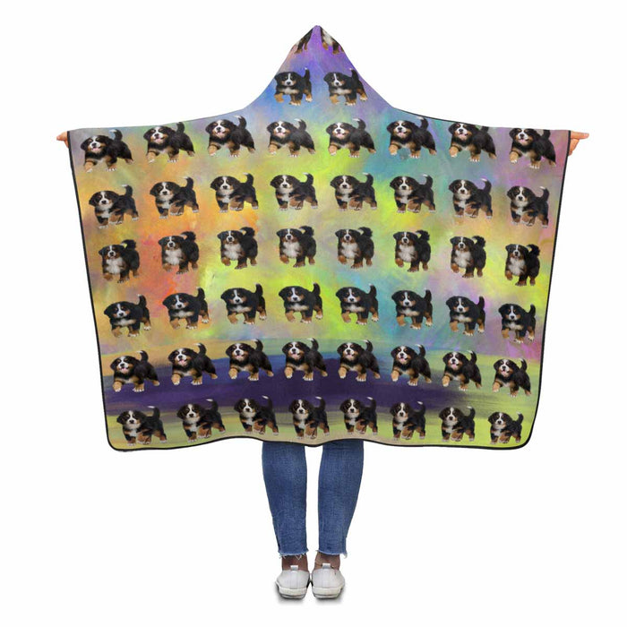 Bernese Mountain Dogs  Hooded Blanket 80"x56"