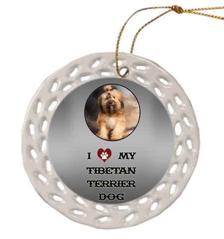 Tibetan Terrier Dog Christmas Doily Ceramic Ornament