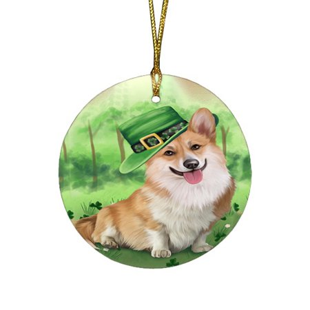 St. Patricks Day Irish Portrait Corgie Dog Round Christmas Ornament RFPOR48777