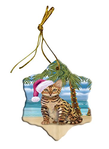 Summertime Chinese Li Hua Cat on Beach Christmas Star Ornament POR2834