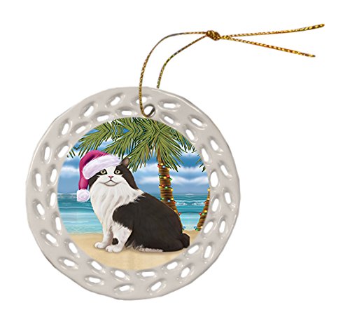 Summertime Cymric Cat on Beach Christmas Round Doily Ornament POR516
