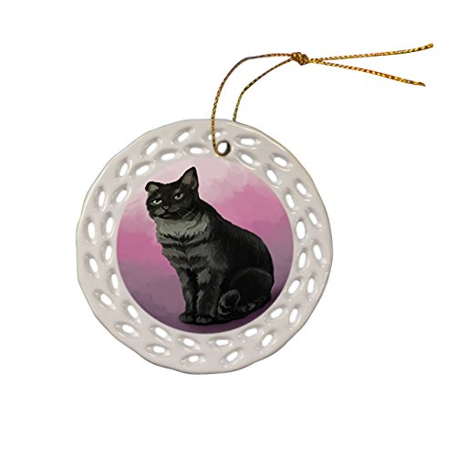 Tabby Cat Christmas Doily Ceramic Ornament