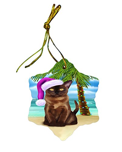 Summertime Burmese Cat on Beach Christmas Star Ornament POR2993