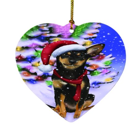 Winterland Wonderland Australian Kelpies Dog In Christmas Holiday Scenic Background Heart Ornament D449