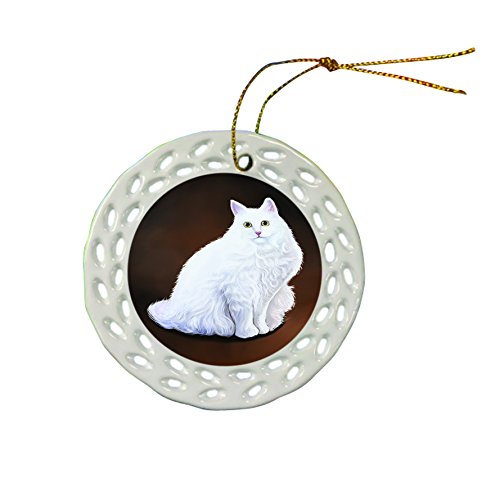 Turkish Angora Cat Christmas Doily Ceramic Ornament