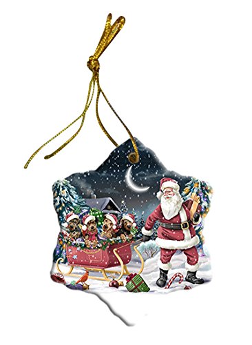 Santa Sled Dogs Airedale Christmas Star Ornament POR2712