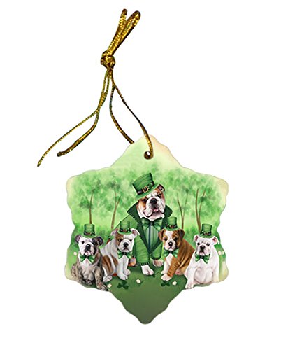 St. Patricks Day Irish Family Portrait Bulldogs Star Porcelain Ornament SPOR48742