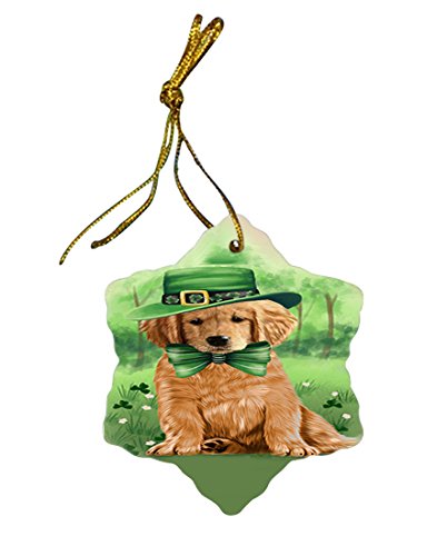 St. Patricks Day Irish Portrait Golden Retriever Dog Star Porcelain Ornament SPOR48800