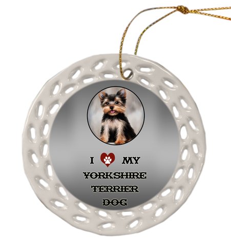 Yorkshire Terrier Dog Christmas Doily Ceramic Ornament