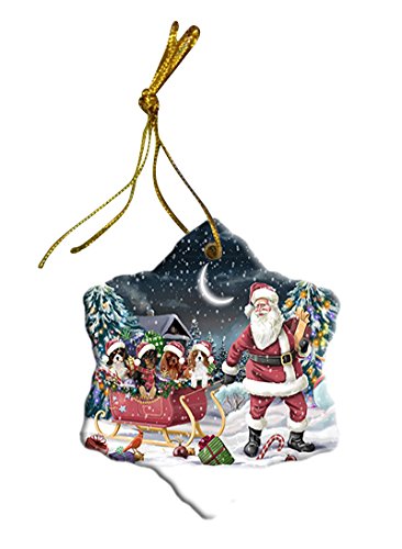 Santa Sled Dogs Cavalier King Charles Spaniel Christmas Star Ornament POR2742