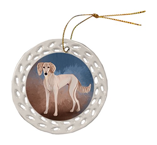 Saluki Dog Christmas Doily Ceramic Ornament