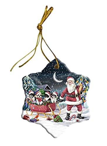 Santa Sled Dogs Shih Tzu Christmas Star Ornament POR2706