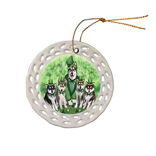 St. Patricks Day Irish Family Portrait Alaskan Malamute Dogs Ceramic Doily Ornament DPOR48492