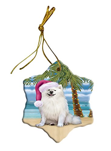 Summertime American Eskimo Adult Dog on Beach Christmas Star Ornament POR2755