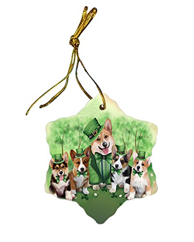 St. Patricks Day Irish Family Portrait Corgies Dog Star Porcelain Ornament SPOR48779