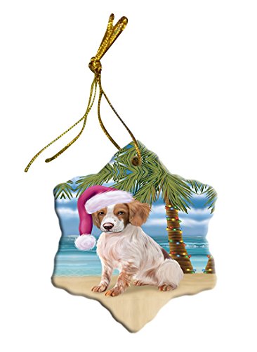 Summertime Brittany Spaniel Dog on Beach Christmas Star Ornament POR2761