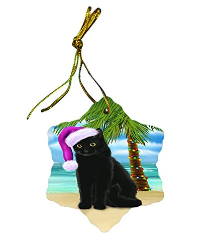 Summertime Black Cat on Beach Christmas Star Ornament POR2981
