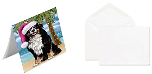 Summertime Happy Holidays Christmas Bernese Dog on Tropical Island Beach Handmade Artwork Assorted Pets Greeting Cards and Note Cards with Envelopes for All Occasions and Holiday Seasons