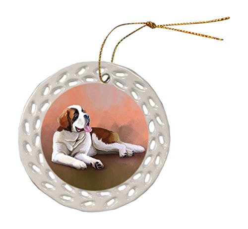 Saint Bernard Dog Ceramic Doily Ornament DPOR48093